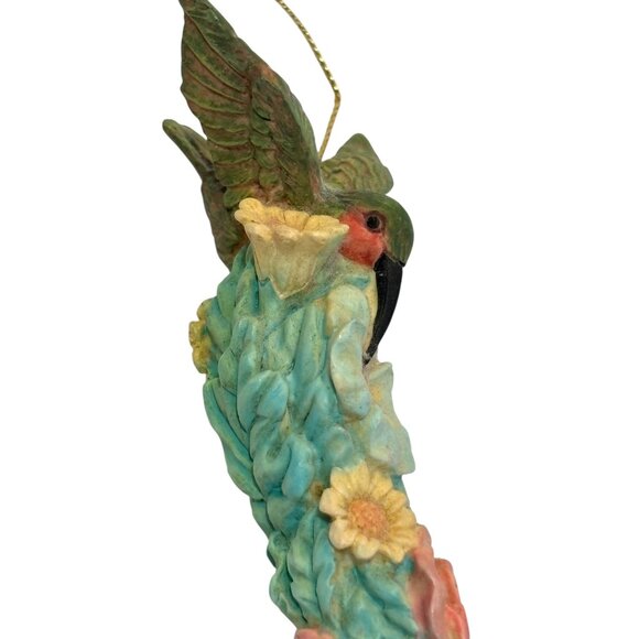 Hand-Painted Hummingbird Hanging Ornament With Flowers Multicolor Resin Design N - Picture 5 of 8